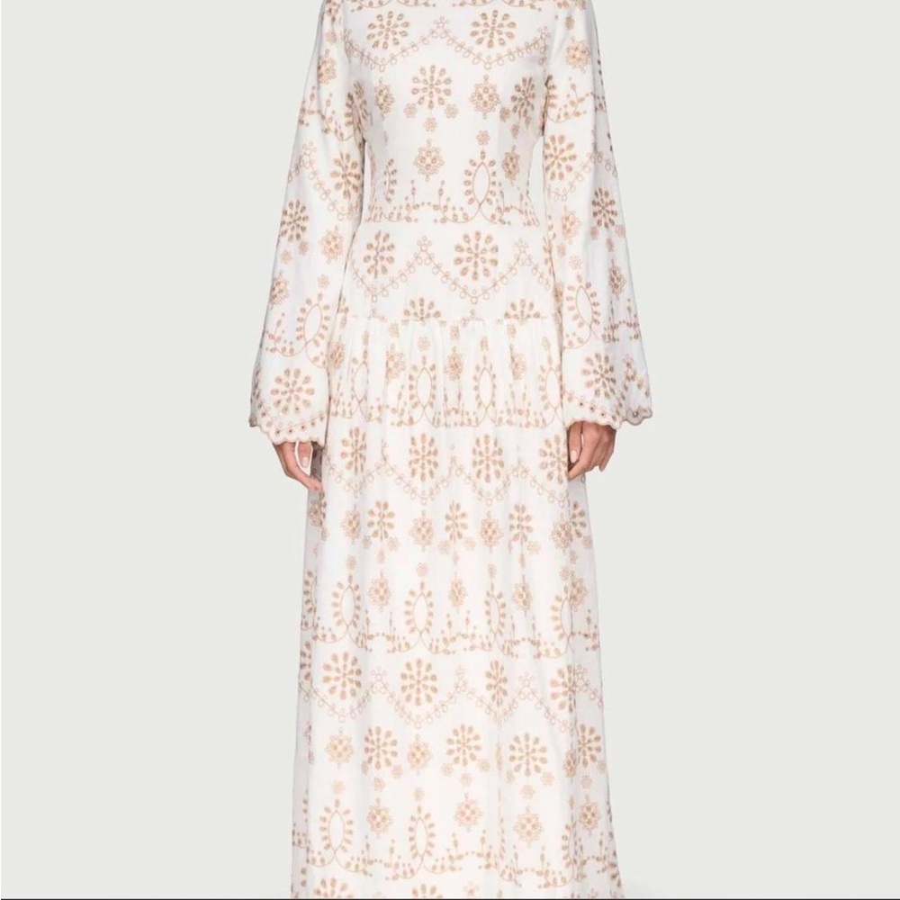 Veiled collection white maxi dress cotton embroidered dress size S